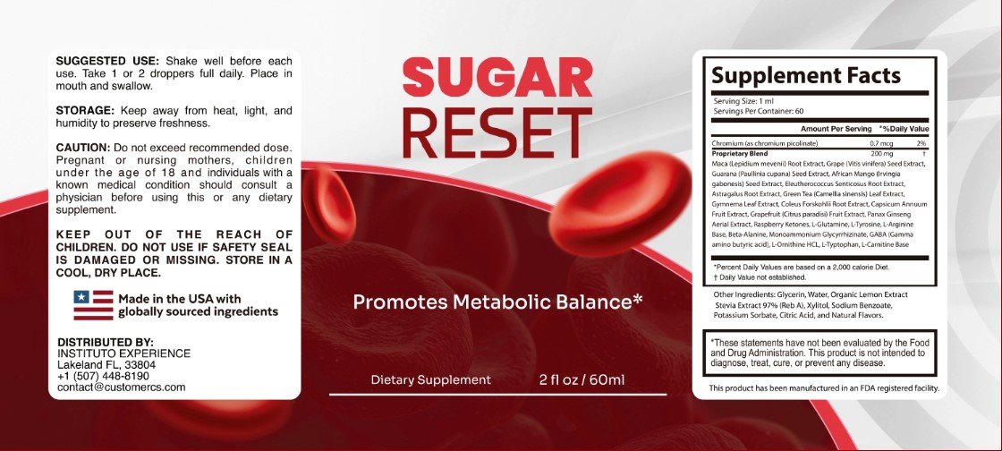 SugarReset Supplement Facts Label